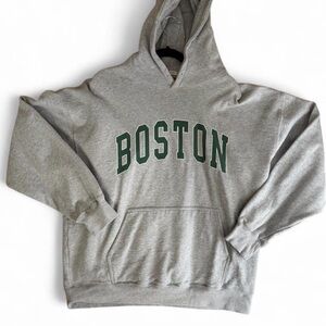 Grey Oversized Brandy Melville Boston hoodie with green accents #sweatshirt